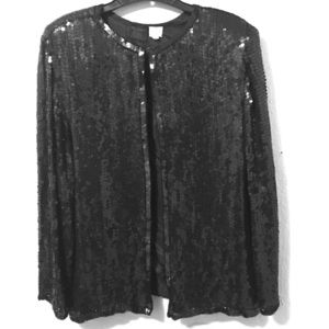 Vintage 100% Silk Black Beaded Sequined Cardigan open shirt